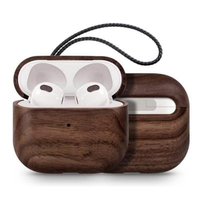 Picture of Wooden Case Cover for AirPods 3rd Generation  with Leather Lanyard & Box, Hand Polished & Handcrafted - (Walnut-Air Pods 3) Walnut-Air Pods 3