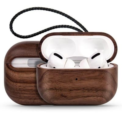 Picture of Wooden Case Cover for  AirPods Pro 2 Generation with Leather Lanyard & Box, Hand Polished & Handcrafted -(Walnut-Air Pods Pro 2) Walnut-AirPods Pro 2