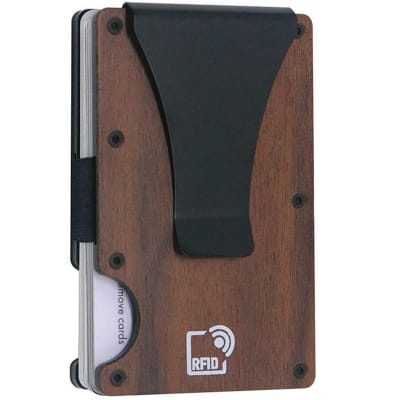 Picture of Card Holder with RFID Blocking & Metal Money Clip for Men, Women, Amazon Hot Selling (Walnut Wood) 