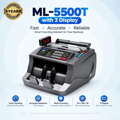 Picture of Money Counting & Fake Note Detector Machine ML-5500T with 3 display 