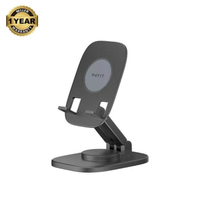 Picture of Havit ST7164 Premium Foldable Desk Phone Holder - Multi-Angle & Height Adjustable Desktop Mobile Stand with Anti-Slip Base - Alloy & ABS Material Black