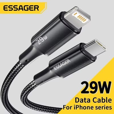 Picture of Essager USB C Cable For iPhone 14 13 12 11 Pro Max Xs 8 Plus iPad Macbook Wire 29W PD Fast Charging Type C To Lighting Data Cord Black