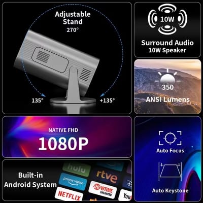 Picture of HY330 Full HD 1080P 4K Video Supported Android 11 WIFI-6 BT-5.0 Portable Projector Black