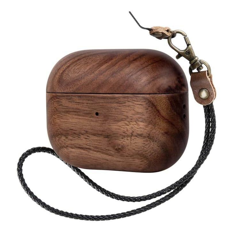 Picture of Wooden Case Cover for  AirPods Pro 2 Generation with Leather Lanyard & Box, Hand Polished & Handcrafted -(Walnut-Air Pods Pro 2) Walnut-AirPods Pro 2