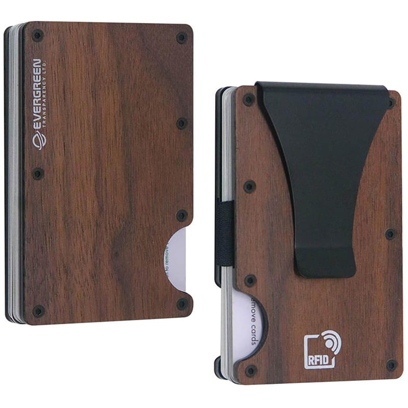 Picture of Card Holder with RFID Blocking & Metal Money Clip for Men, Women, Amazon Hot Selling (Walnut Wood) 