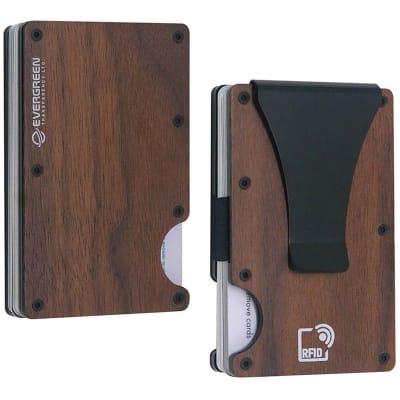 Picture of Card Holder with RFID Blocking & Metal Money Clip for Men, Women, Amazon Hot Selling (Walnut Wood) 