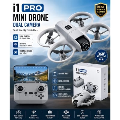 Picture of ETL New i1 Pro Drone with Dual Camera and Remote Control - High-Definition Video, 1080p HD, Obstacle Avoidance, 2700mAh Battery, New 
