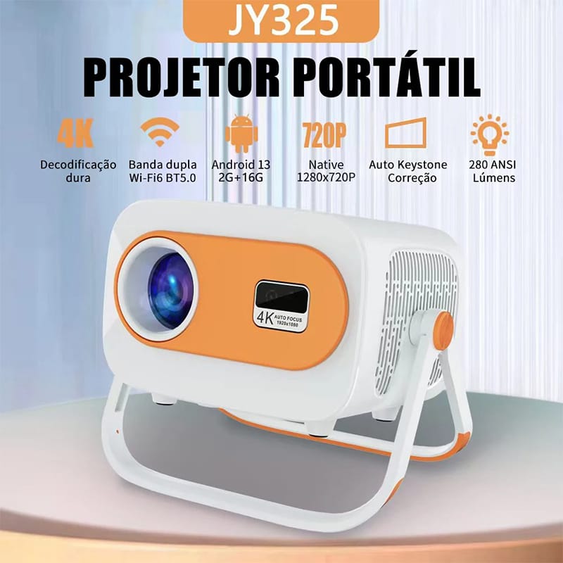 Picture of JY325 HD 4K Bluetooth Portable Projector 4.2 Android 13 Home Cinema Automatic Horizontal Trapezoidal Speaker Correction White
