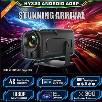 Picture of HY320 Projector Portable 4K Video Support Native  1080P Cinema Outdoor Android 11 Beam Projector Upgraded Version Big Size Black