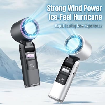 Picture of K801 High Speed Ice Compress Handheld Fan Digital Display Turbo Powerful 100 Speed Foldable Refrigeration Cooling Fan Portable k-801 Multicolor