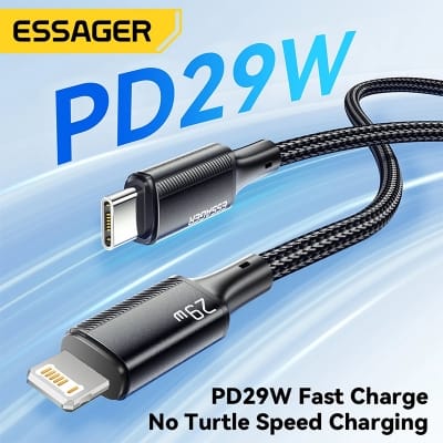 Picture of Essager USB C Cable For iPhone 14 13 12 11 Pro Max Xs 8 Plus iPad Macbook Wire 29W PD Fast Charging Type C To Lighting Data Cord Black