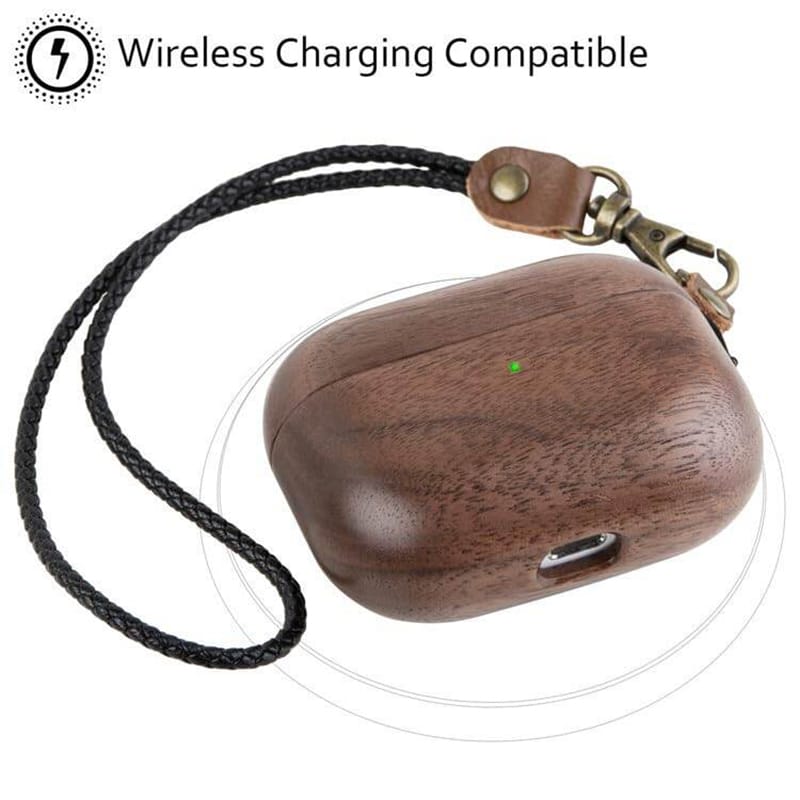 Picture of Wooden Case Cover for AirPods 3rd Generation  with Leather Lanyard & Box, Hand Polished & Handcrafted - (Walnut-Air Pods 3) Walnut-Air Pods 3