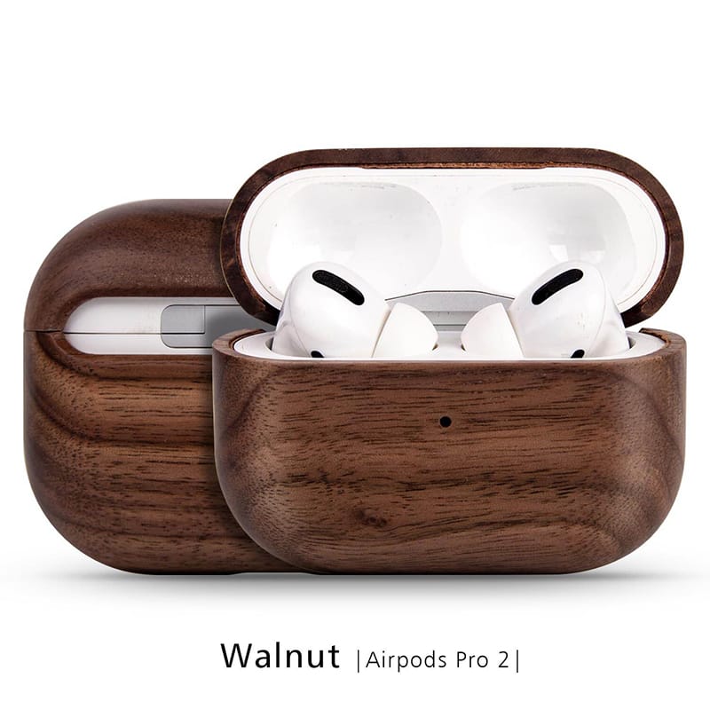 Picture of Wooden Case Cover for  AirPods Pro 2 Generation with Leather Lanyard & Box, Hand Polished & Handcrafted -(Walnut-Air Pods Pro 2) Walnut-AirPods Pro 2