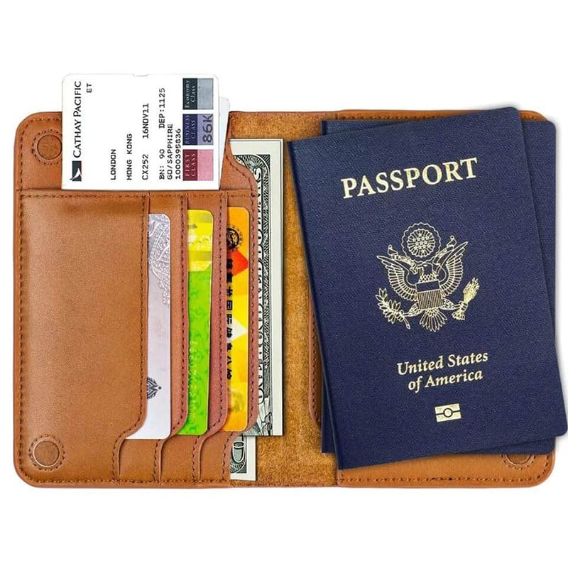 Picture of Genuine Leather Passport Holder, Passport Cover with Credit Card Holder for Women and Men Family ID Travel, Genuine Leather Pilot Wallet (Black & Brown) 