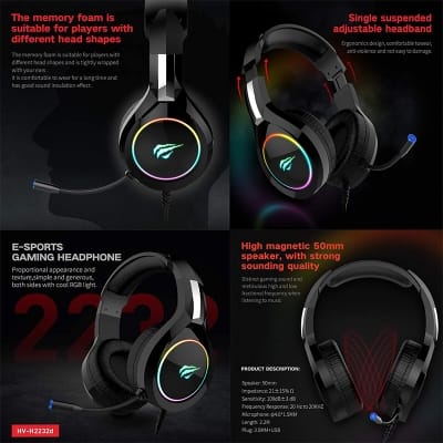 Picture of Havit Hv-H2232D Rgb 3 -5Mm Audio Jack + Usb Gaming Headphone - Elevate Gaming Experience With Havit'S Rgb Gaming Headphone Black