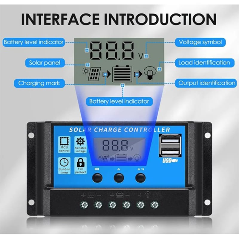 Picture of 20A PWM Solar Charge Controller 12V 24V Solar Panel Lcd Display Digital PWM Charge Controller 20A Charging And Output - Solar 