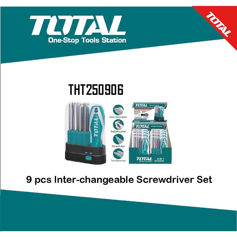 Picture of TOTAL 9pcs Interchangeable Screwdriver Set 