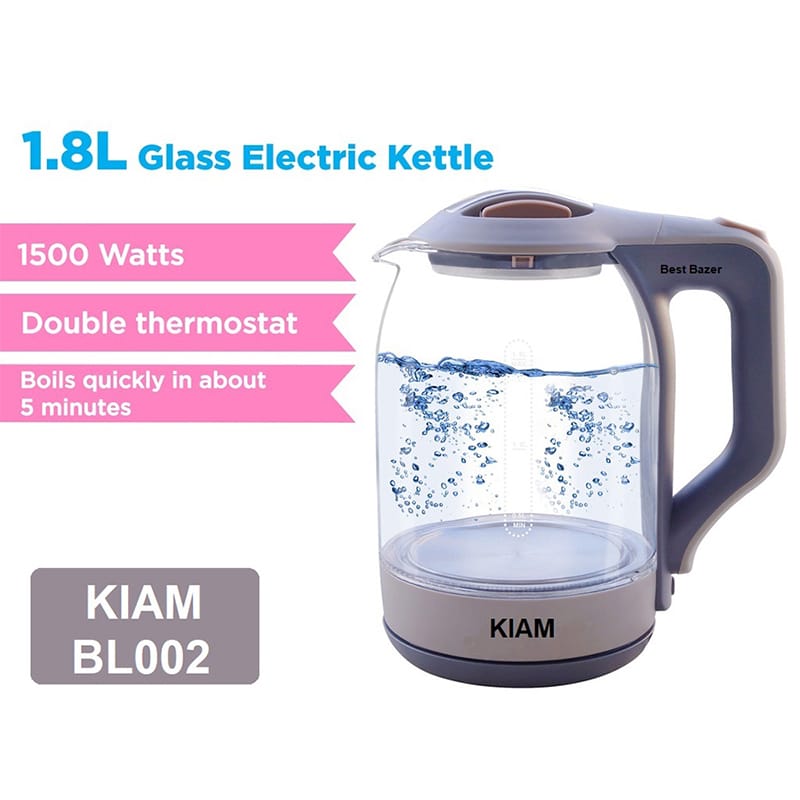 Picture of Kiam Electric Kettle BL-002 (1.8 L) With Glass kettle - Automatically turns Off - Automatic Over Heat Protection 