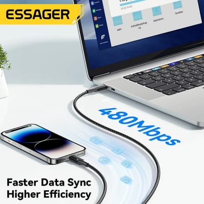 Picture of Essager USB C Cable For iPhone 14 13 12 11 Pro Max Xs 8 Plus iPad Macbook Wire 29W PD Fast Charging Type C To Lighting Data Cord Black
