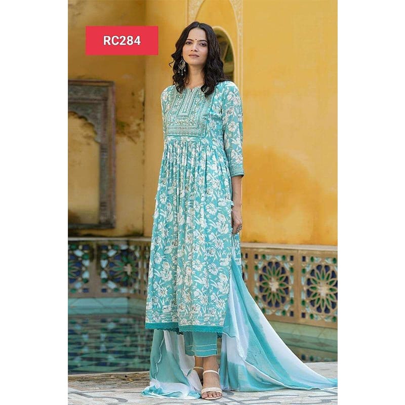 Picture of New Exclusive Readymade Gown Dress Three Piece For Women - Multicolor