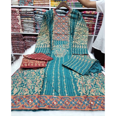 Picture of Embroidery work sequence three pieces dress for women
