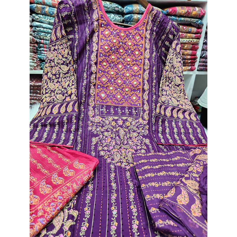 Picture of Embroidery work sequence three pieces dress for women