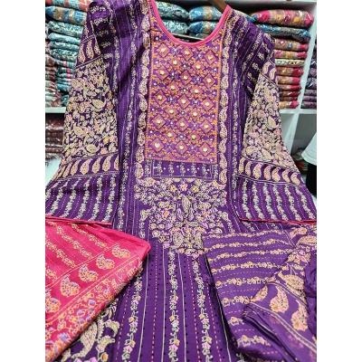 Picture of Embroidery work sequence three pieces dress for women