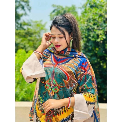 Picture of Digital Print Premium Quality New Trendy Readymade 3 pieces Dress - Multicolor