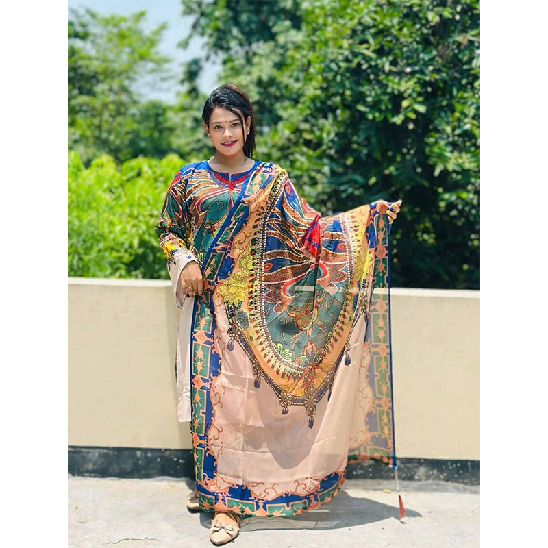 Picture of Digital Print Premium Quality New Trendy Readymade 3 pieces Dress - Multicolor