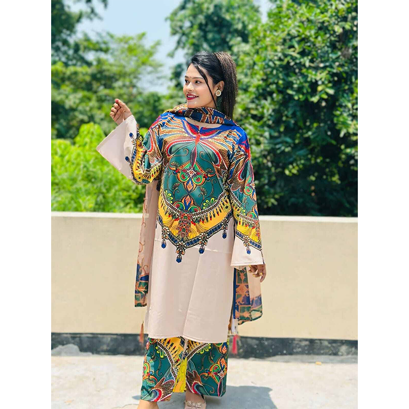 Picture of Digital Print Premium Quality New Trendy Readymade 3 pieces Dress - Multicolor