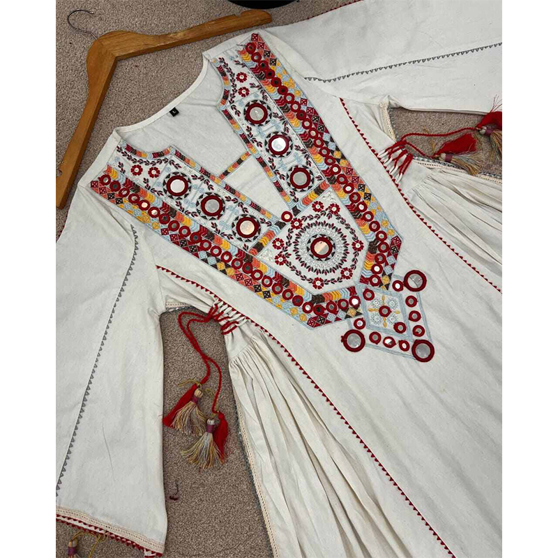 Picture of Readymade Two Pieces Lais Work Linen Fashionable Stitched Shalwar Kameez For Women - White