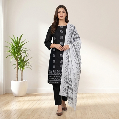Picture of Cotton Unstitched 3pc Suit for Women All Season High Quality Cotton Exclusive  Skin Print Fashionable Stylish Comfortable Available in Multiple Colors