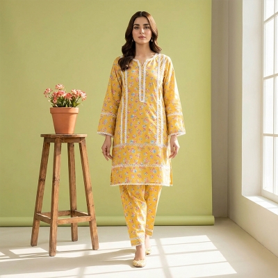 Picture of Cotton 2 Piece Kurti Kameez Dress for Women and Girls Trendy Stylish Comfortable Daily Wear Fabric