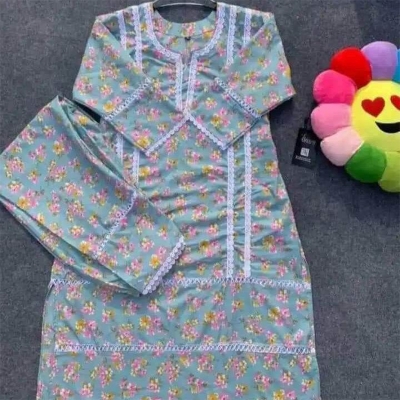 Picture of Cotton 2 Piece Kurti Kameez Dress for Women and Girls Trendy Stylish Comfortable Daily Wear Fabric