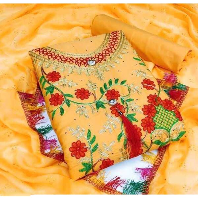 Picture of Stylish Unstitched Georgette/Jorjet Shalwar Kameez Four Piece (3 Piece) - Dress For Girls )