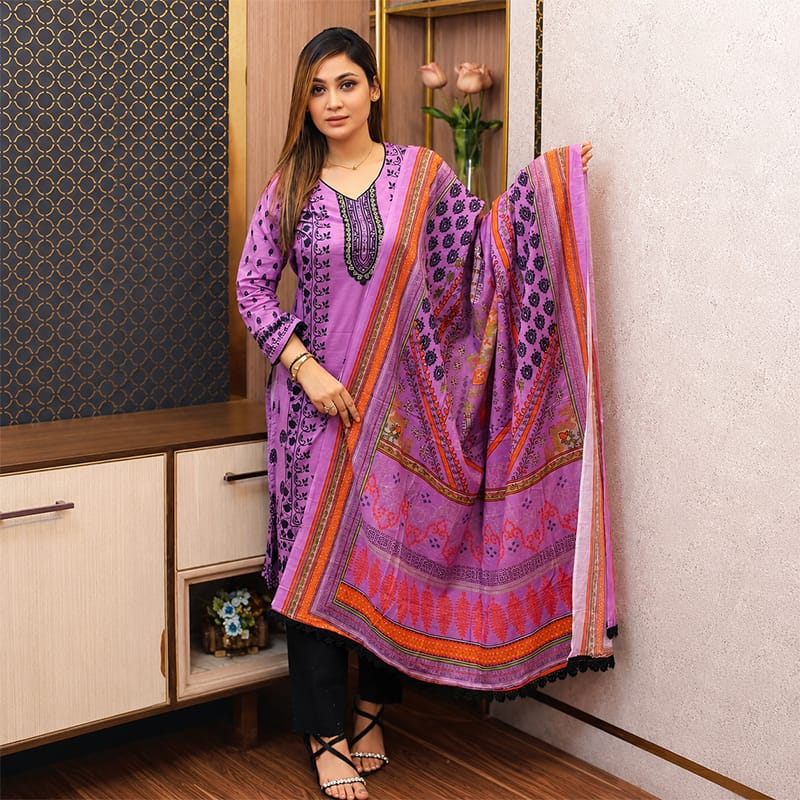 Picture of Exclusive Joypuri Cotton Unstitched Skin Print High Quality Three Piece For Women - Dress For Girls - 3 Pice Dress - Multicolor