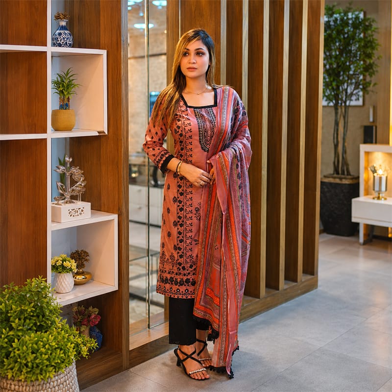 Picture of Exclusive Joypuri Cotton Unstitched Skin Print High Quality Three Piece For Women - Dress For Girls - 3 Pice Dress - Multicolor
