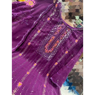 Picture of Unstitched Cotton Screen Printed Salwar Kameez For Women - 3 Pice Dress