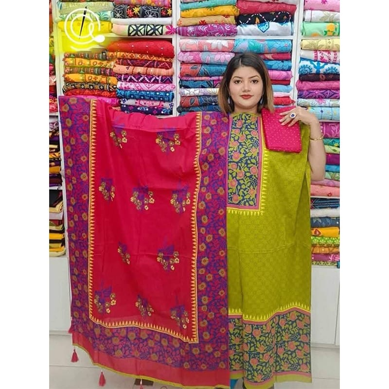 Picture of Latest Collection New Screen Print Cotton Three Piece Salower Kameez for women