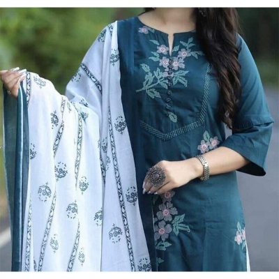 Picture of Unstitched Exclusive, Fashionable, High Quality Three Piece For Women, Three Piece 3 Piece, New Dress Collection For Women, Afsan Print Cotton Three Piece For Women - 3 Pice Dress - Green