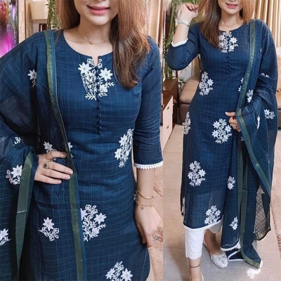 Picture of Unveil Comfort and Style with the Unstitched Exclusive High Quality Three Piece Ensemble - A Fashionable and Comfortable Dress Collection for Women - Deep Blue