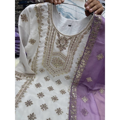 Picture of New EID Collection Sequence Readymade stylish Georgette - ORGANZA Three - Piece - White