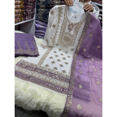 Picture of New EID Collection Sequence Readymade stylish Georgette - ORGANZA Three - Piece - White