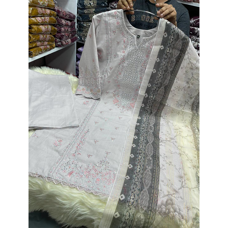 Picture of New EID Collection Sequence Readymade stylish Georgette - ORGANZA Three - Piece - Light Grey