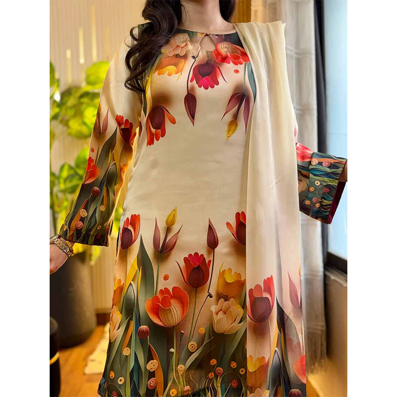Picture of 3D Design New Hot Collection Readymade 3 PS Micro Fabric Best Premium  Quality - Multicolor