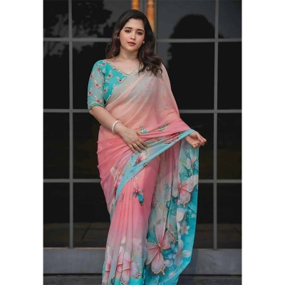 Picture of NEW Most Popular Topetor Silk Butterfly Saree With Blouse Piece - Multicolor