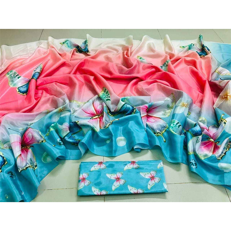 Picture of NEW Most Popular Topetor Silk Butterfly Saree With Blouse Piece - Multicolor