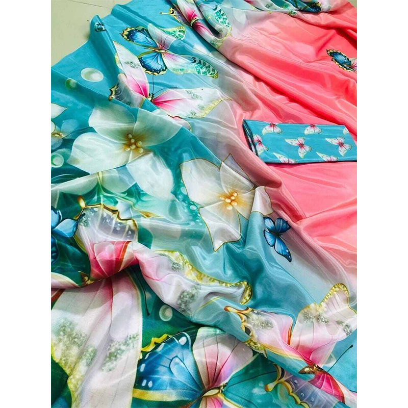 Picture of NEW Most Popular Topetor Silk Butterfly Saree With Blouse Piece - Multicolor