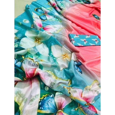 Picture of NEW Most Popular Topetor Silk Butterfly Saree With Blouse Piece - Multicolor