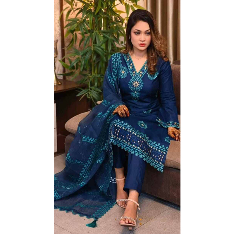 Picture of exclusive Cotton Unstitched Skin Print High Quality Three Piece For Women -Dress For Girls - 3 Pice Dress ( One Size)